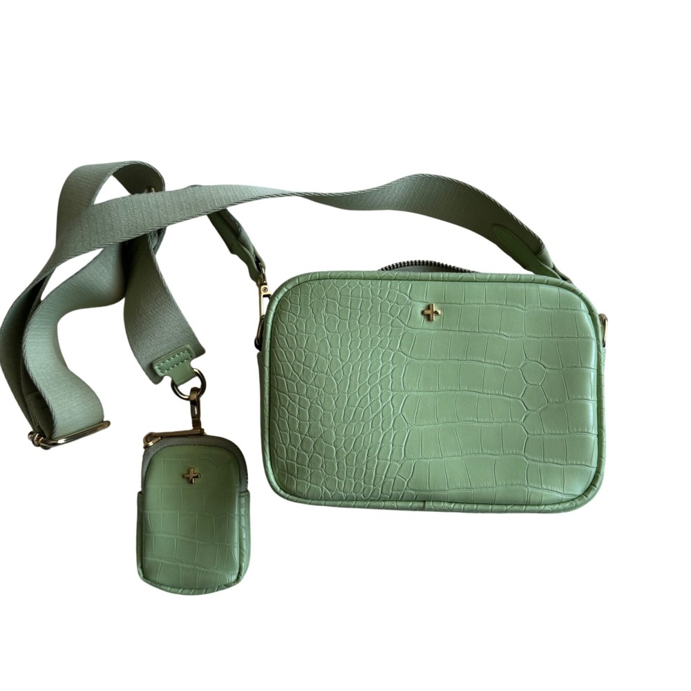 Peta + Jain Justice Sage Green Faux Croc Camera Crossbody Bag